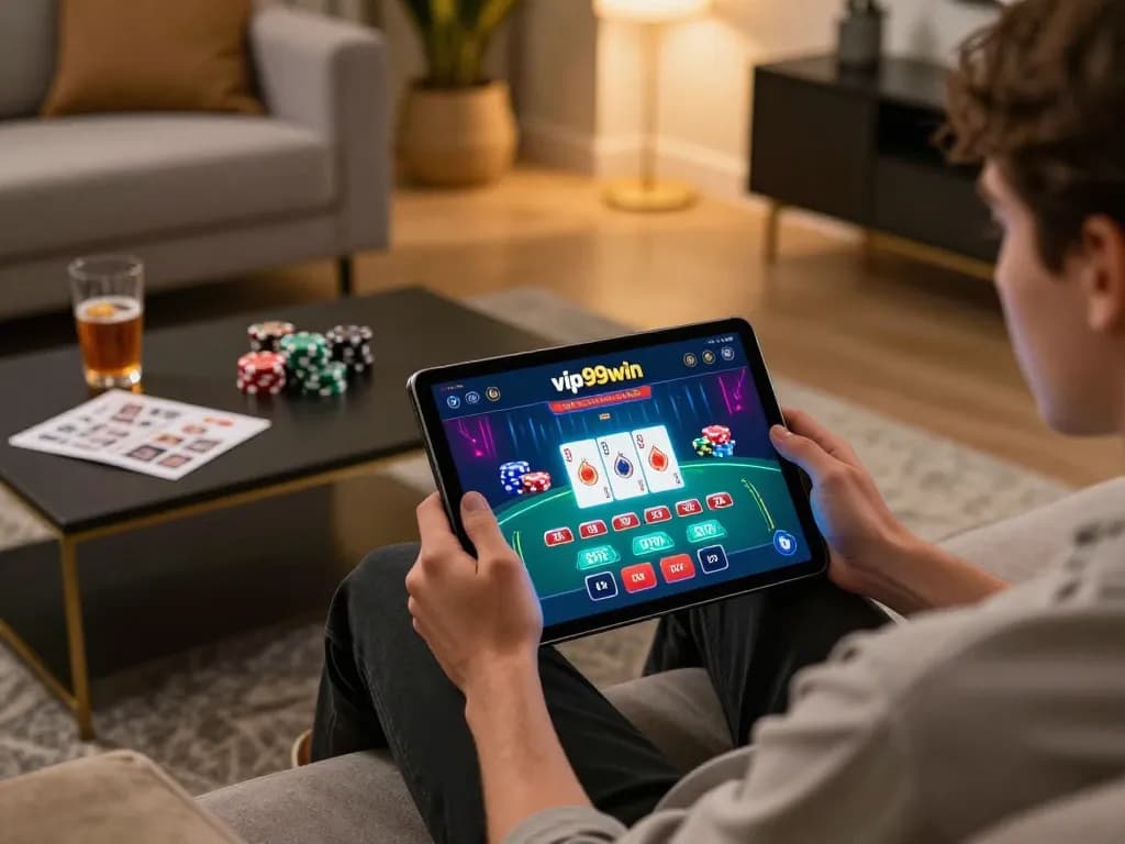 Enjoy thrilling online games with vip99win on your tablet at home while relaxing.