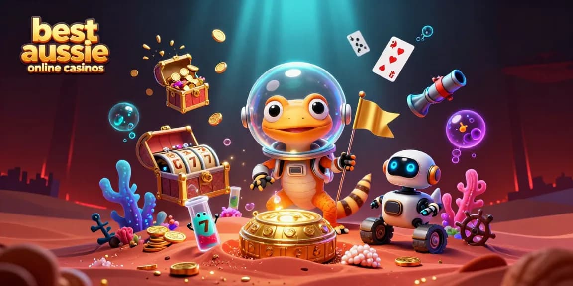 Explore the captivating world of the best aussie online casinos in a vibrant 3D illustration featuring a Martian gecko.
