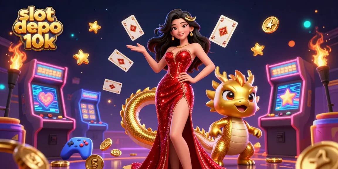 Experience winning excitement at slot depo 10k with vibrant game elements and a welcoming character.