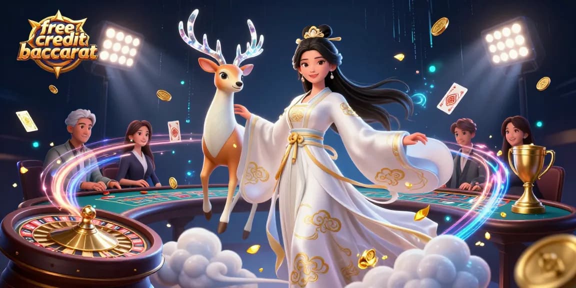 Experience the excitement of free credit baccarat with a captivating scene featuring an Asian woman in hanfu and casino elements.