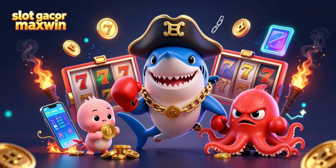 Engage in slot gacor maxwin excitement featuring a vibrant 3D cartoon shark, pufferfish, and octopus.