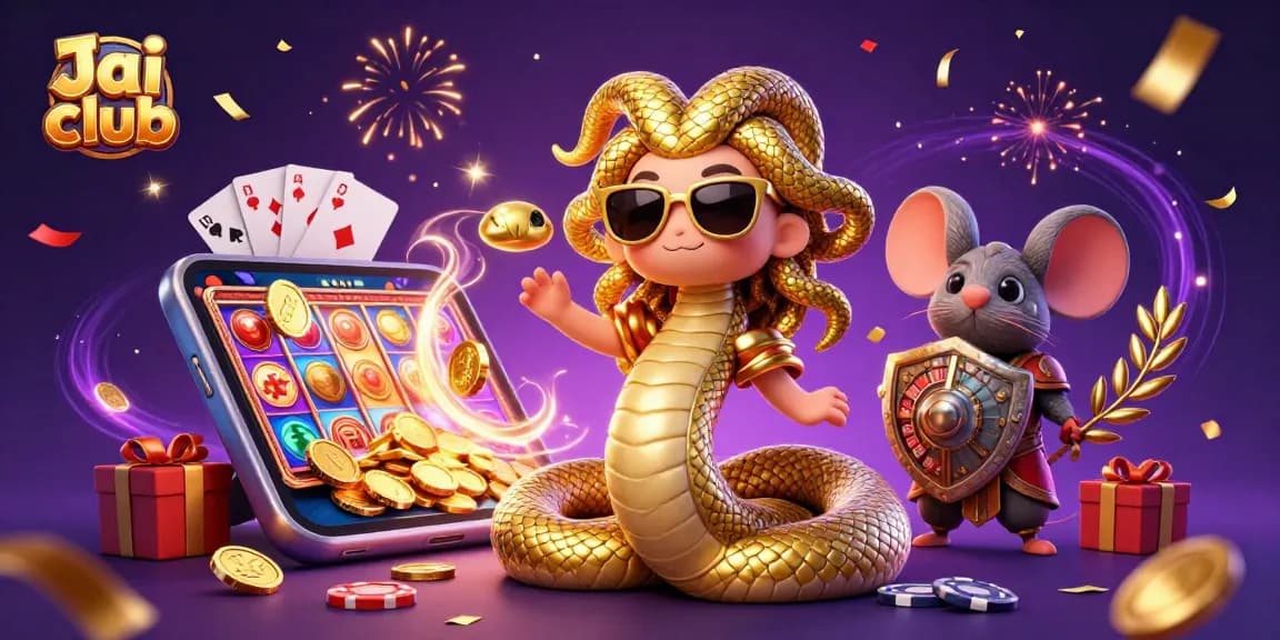 Engage with exciting games at Jai club featuring Medusa and gaming elements in a vibrant casino scene.