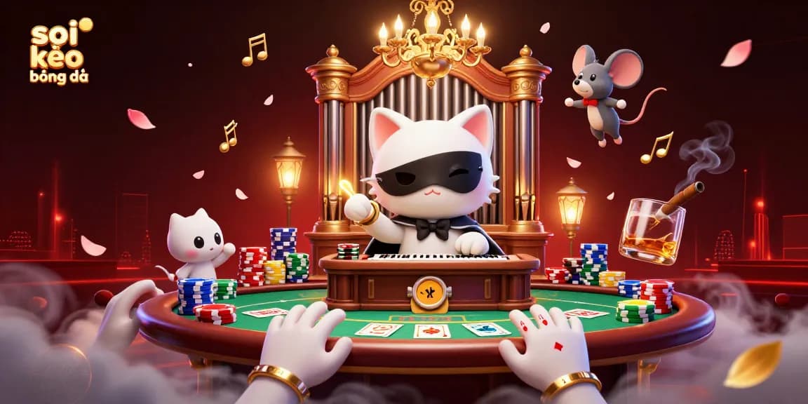 Soi kèo bóng đá visualizes expert betting insights with a dynamic casino scene featuring exciting game elements.