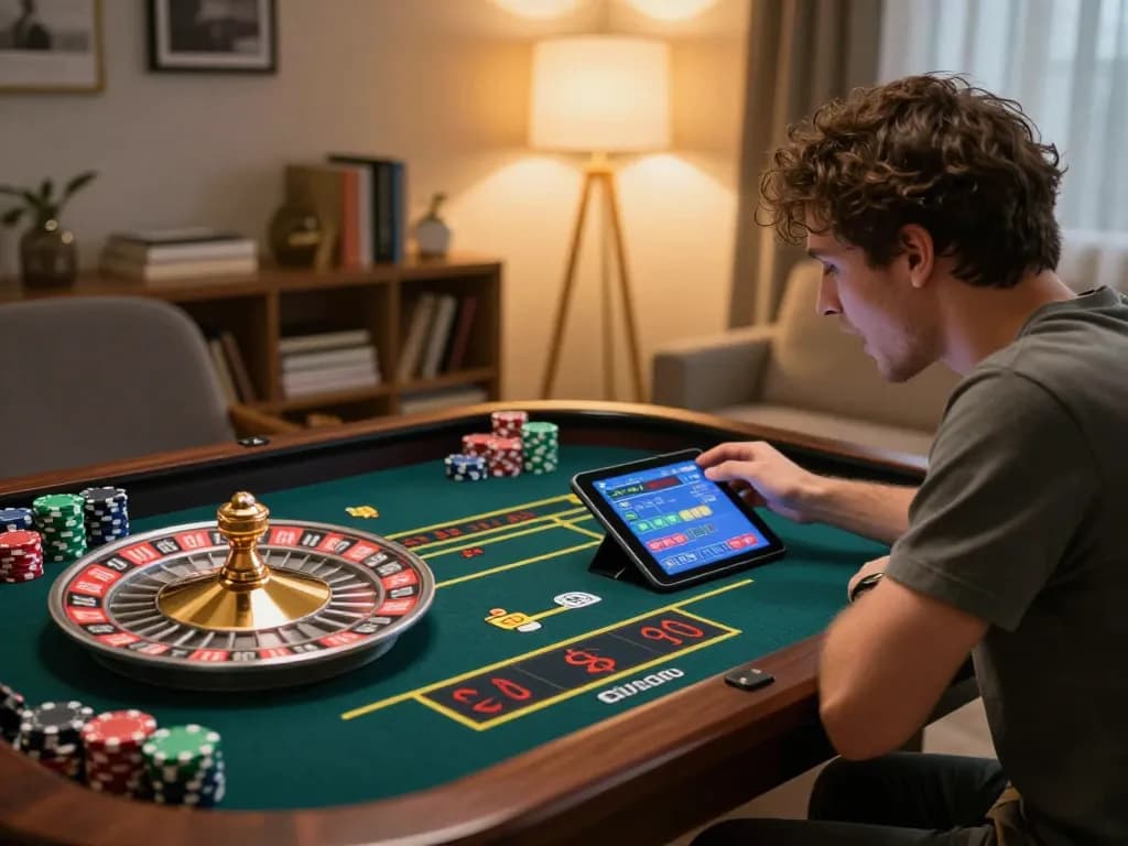 Experience the excitement of sun win with a thrilling online roulette game in a cozy home setting.