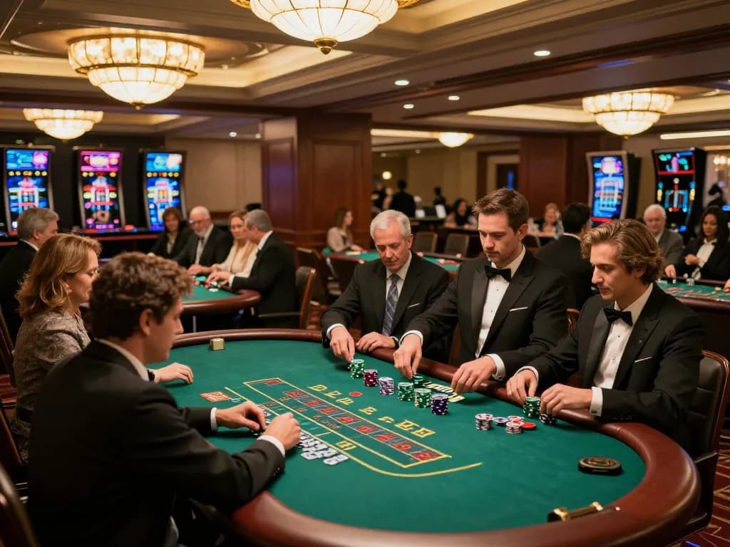 The hidden wiki link showcasing engagement at luxurious blackjack tables in a high-end casino, players strategizing bets.