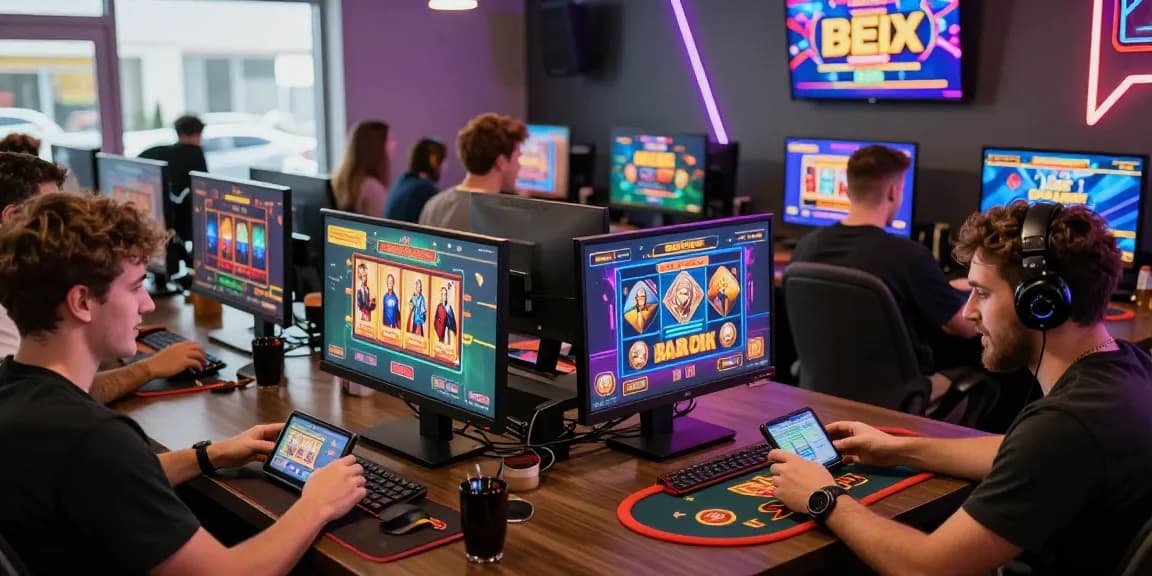Exciting scene of players experiencing slot deposit 5k games in a vibrant online casino atmosphere.