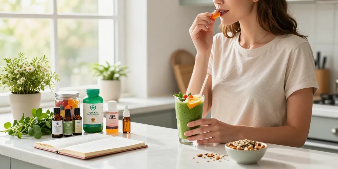 Weed edibles featured in a bright kitchen with CBD oil and organic ingredients for a healthy lifestyle.