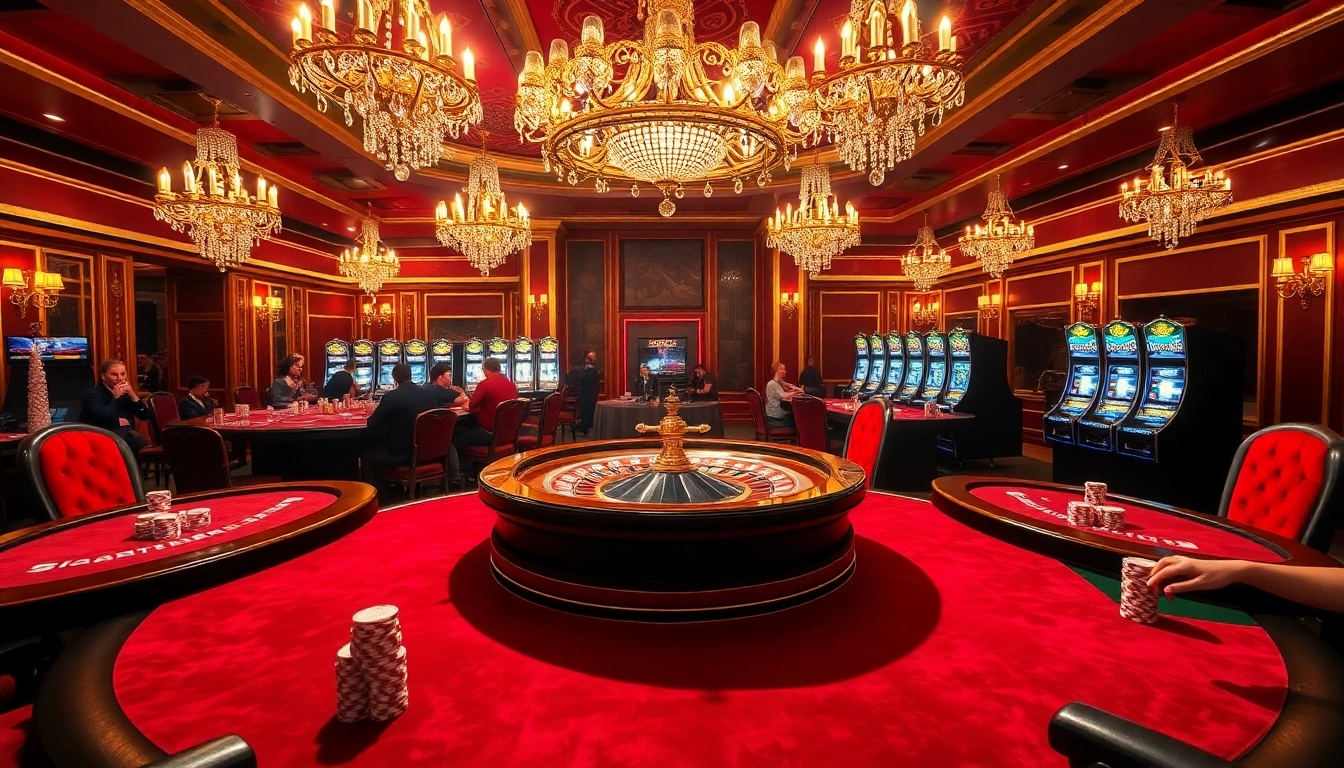 Strategically betting at S8 casino tables with vibrant colors and luxury ambiance.