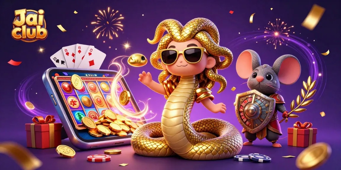 Engage with exciting games at Jai club featuring Medusa and gaming elements in a vibrant casino scene.