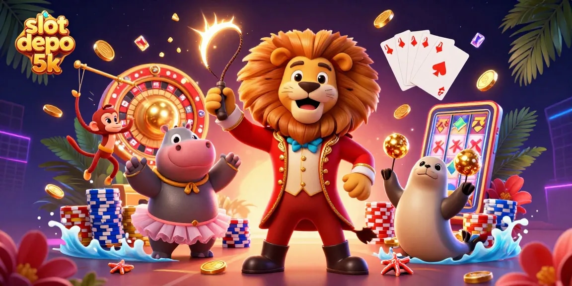 Experience thrill with slot depo 5k alongside iconic characters in a vibrant casino scene.