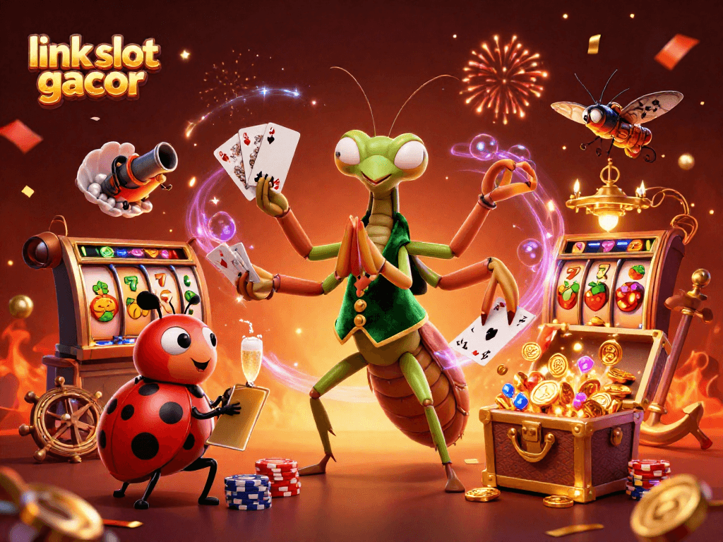 Experience high-energy gaming fun with link slot gacor and colorful slot elements in this vibrant scene.