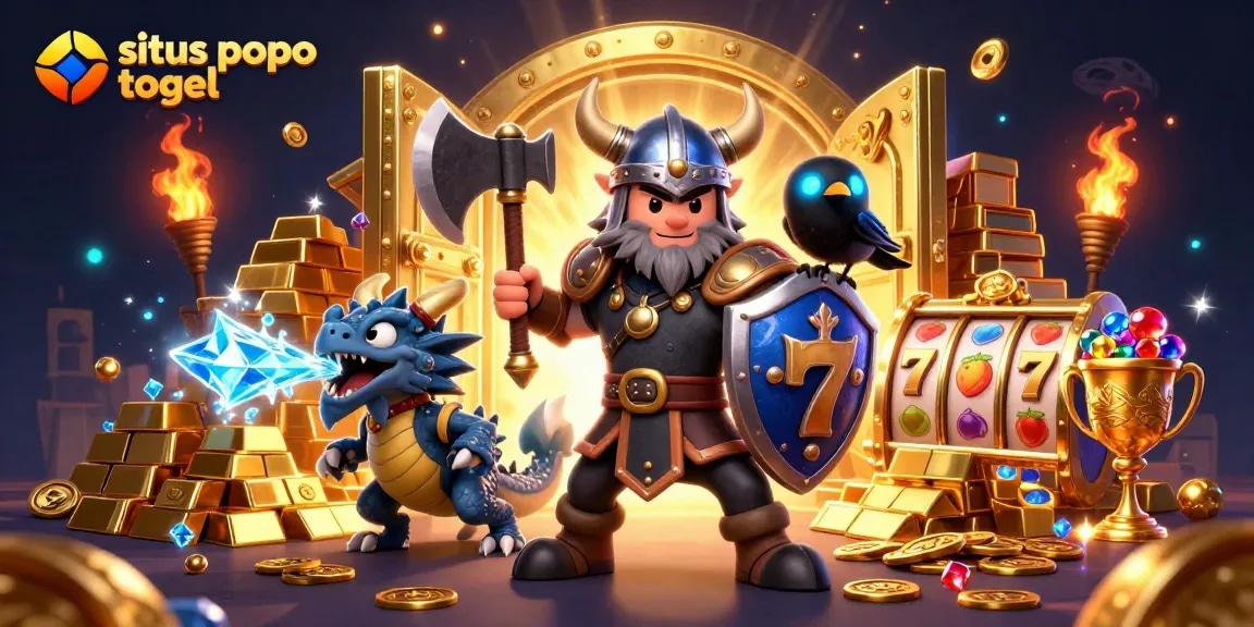 Experience thrilling gameplay on situs popo togel with exciting slot reels, vibrant characters, and sparkling treasures.