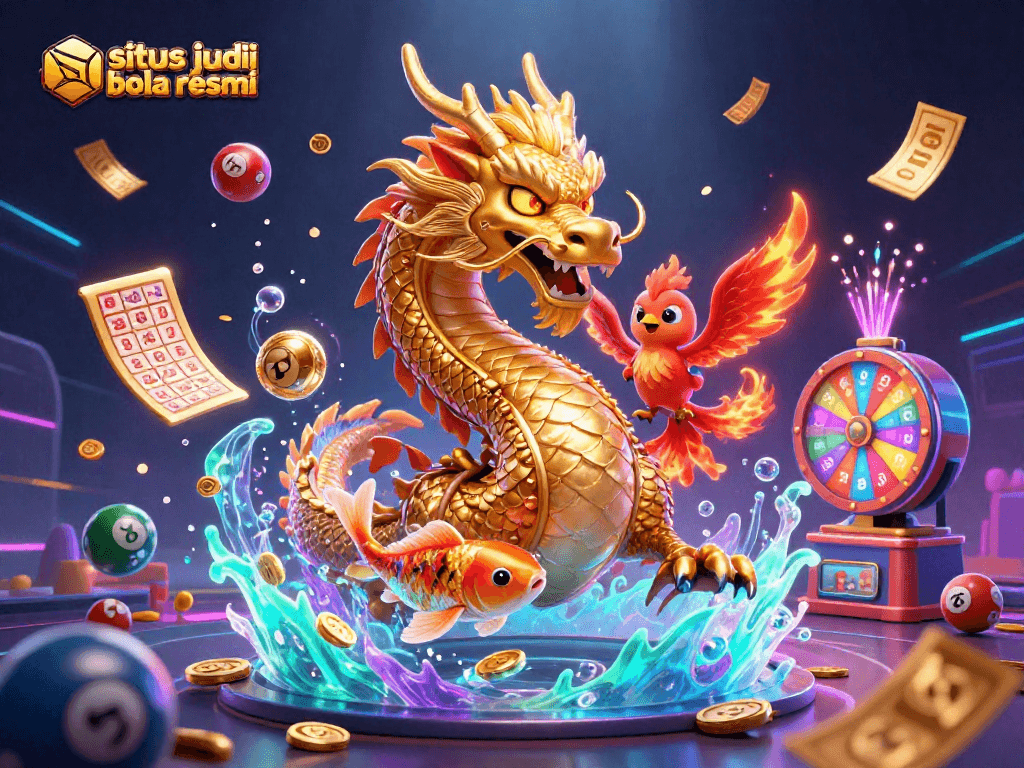 Engage with situs judi bola resmi through thrilling sports betting experiences in a vibrant 3D illustration.