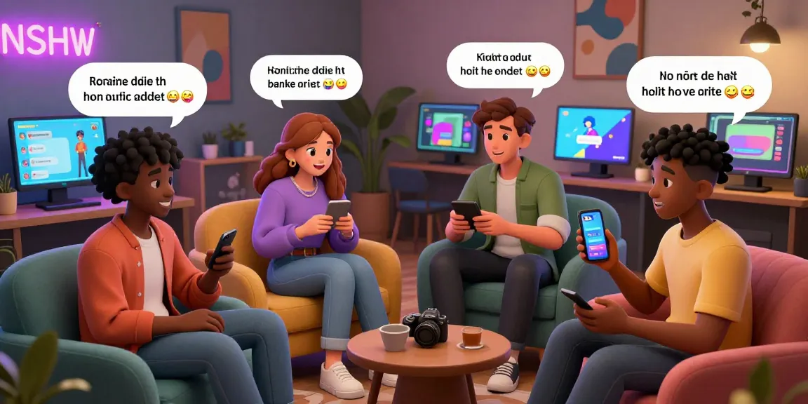 Engaging characters in a vibrant NSFW chat environment, showcasing playful interactions and colorful avatars.