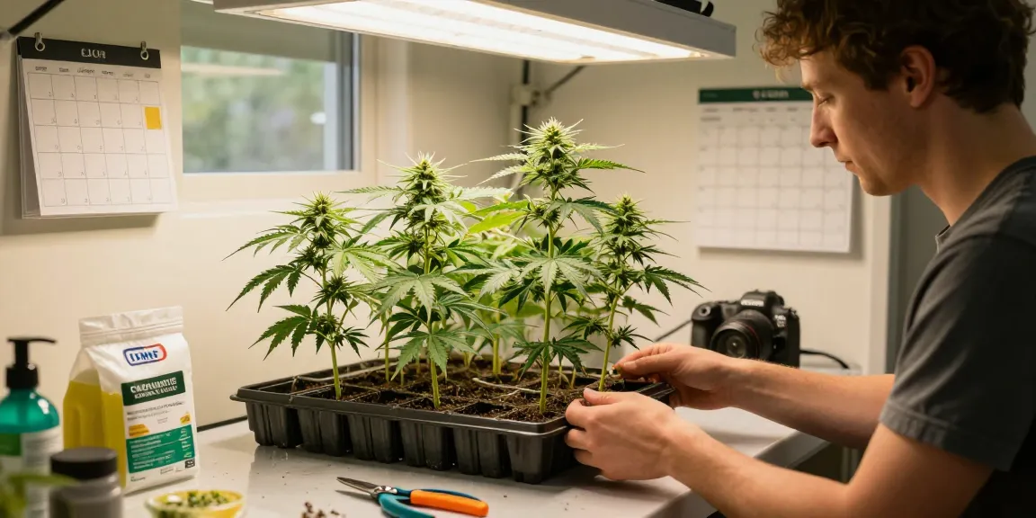 Feminised seeds for cultivation in a vibrant indoor grow setup.