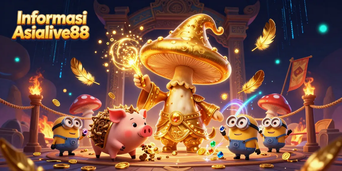 Informasi Asialive88 showcasing a magical 3D casino scene filled with golden treasures and vibrant characters.