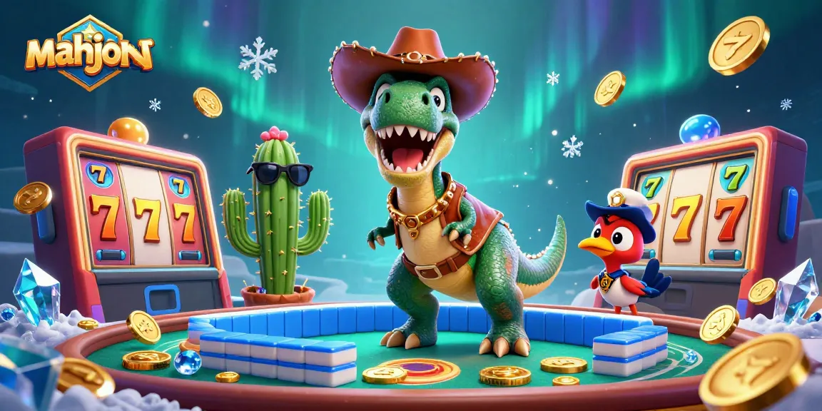 Engage in mahjong with vibrant characters and exciting slot elements in a lively casino scene.