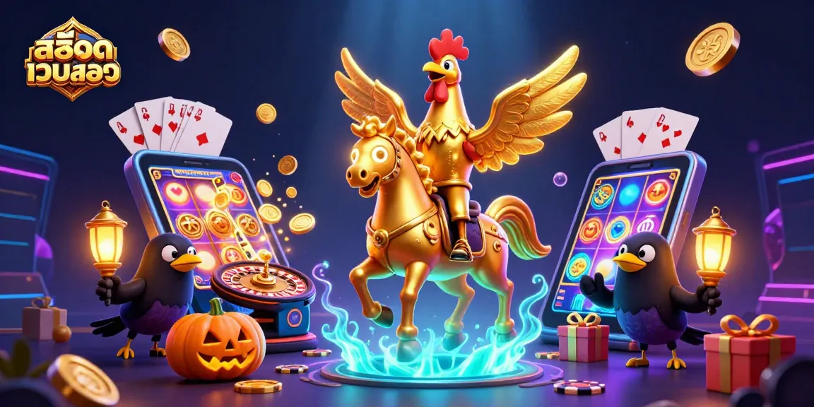 Experience สล็อตเว็บตรง gaming thrills as a golden rooster and companions explore a magical casino!
