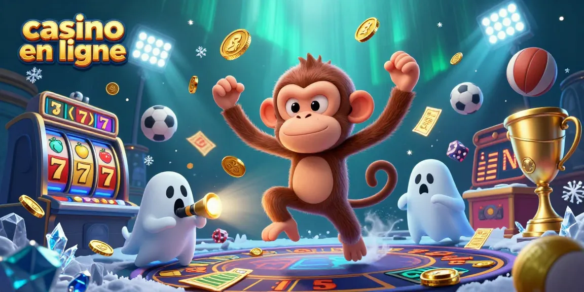 Casino en ligne : Une illustration de jeu dynamique avec des éléments de casino et un fantôme joueur.
