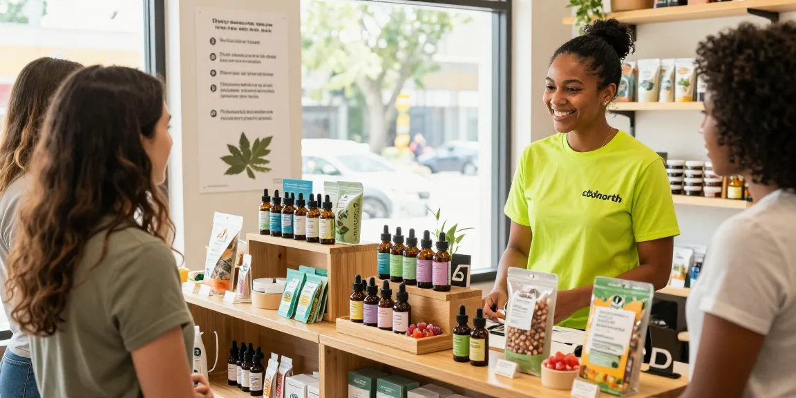 Welcoming CBD retail environment featuring a variety of products and community support at cbdnorth.co, emphasizing wellness.