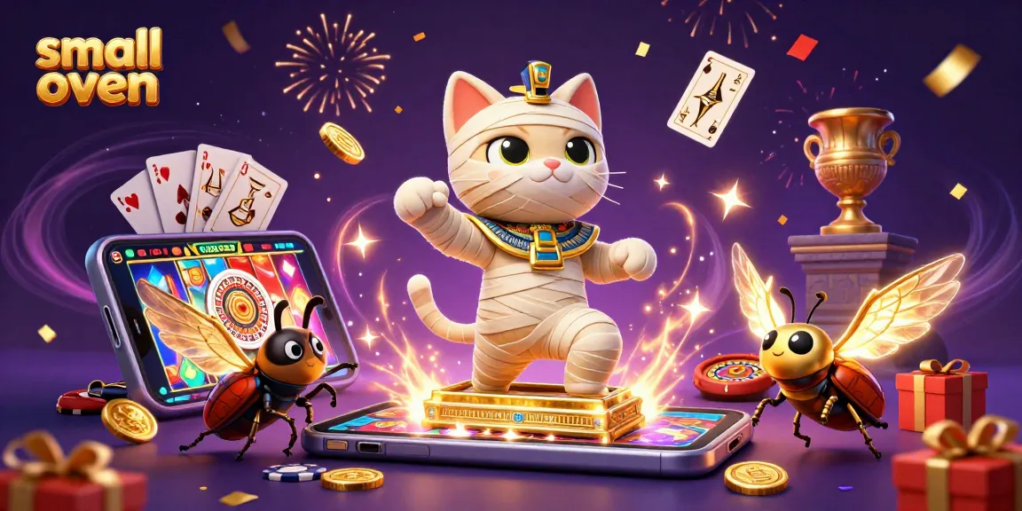 Engaging small oven casino scene with 3D characters and dynamic gaming elements.