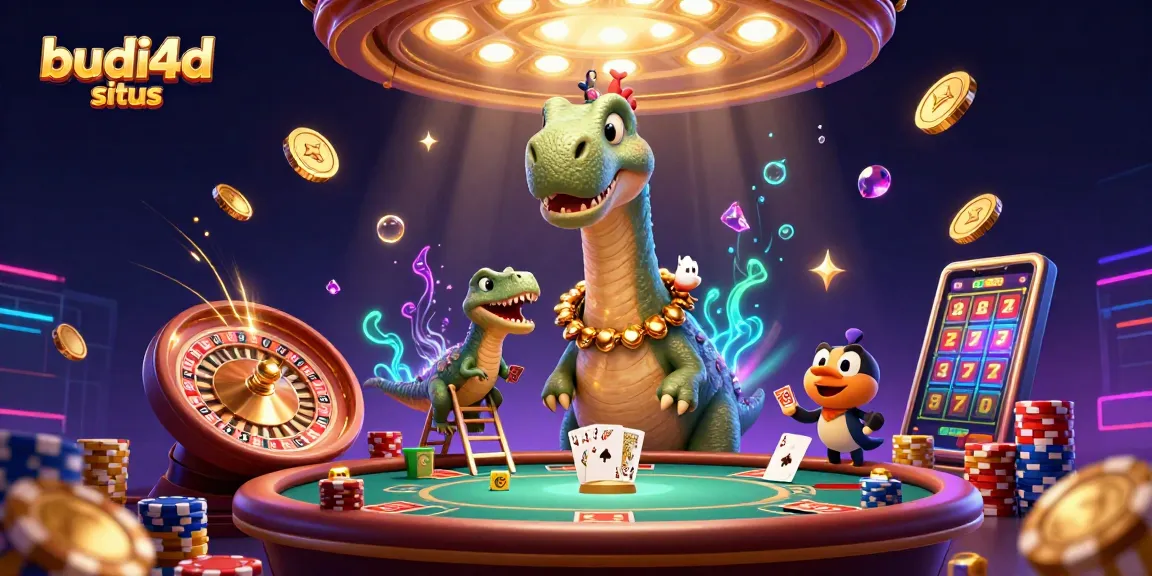 Engage with budi4d situs, where a magnificent dinosaur hosts vibrant casino games.