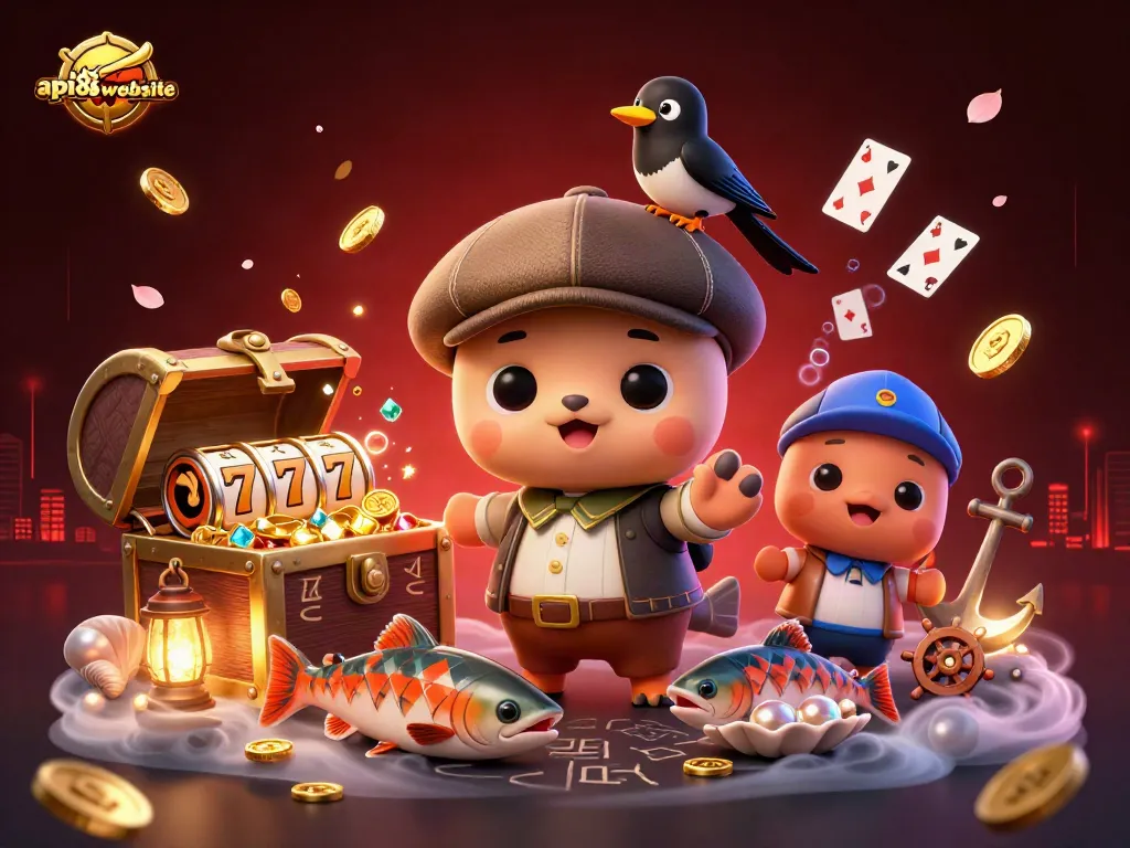 Experience thrilling gaming adventures at api88website with vibrant characters, treasure, and lively casino elements.