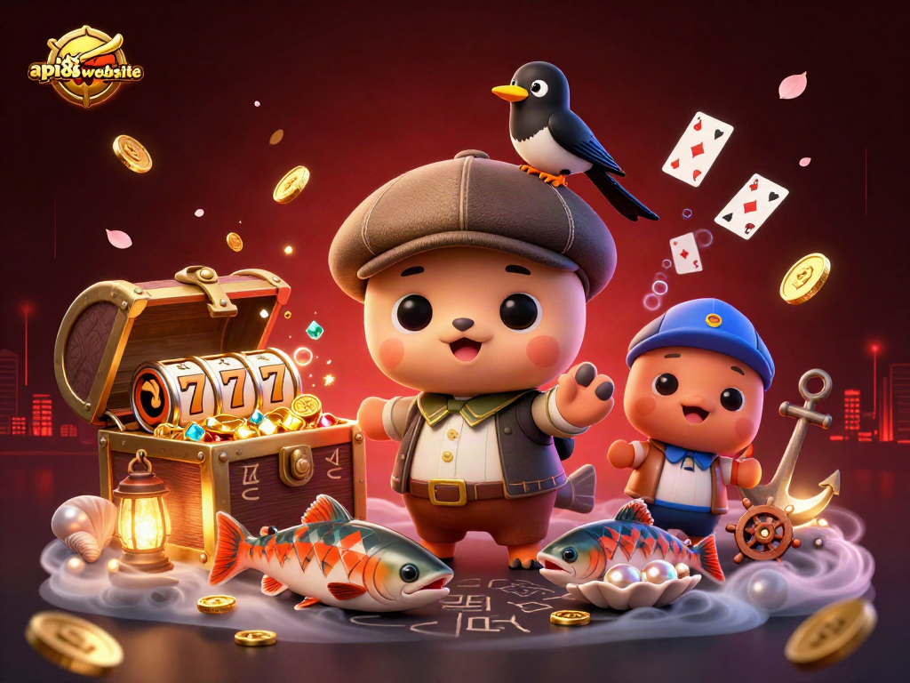 Experience thrilling gaming adventures at api88website with vibrant characters, treasure, and lively casino elements.