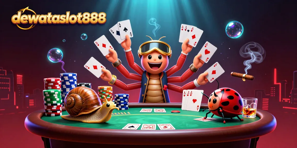 Menangkan jackpot dengan dewataslot888, dealer kartun dan chip poker yang berwarna-warni.