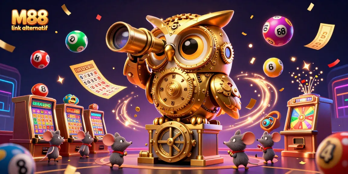 Experience the excitement of M88 link alternatif with a vibrant 3D casino scene filled with gaming fun.