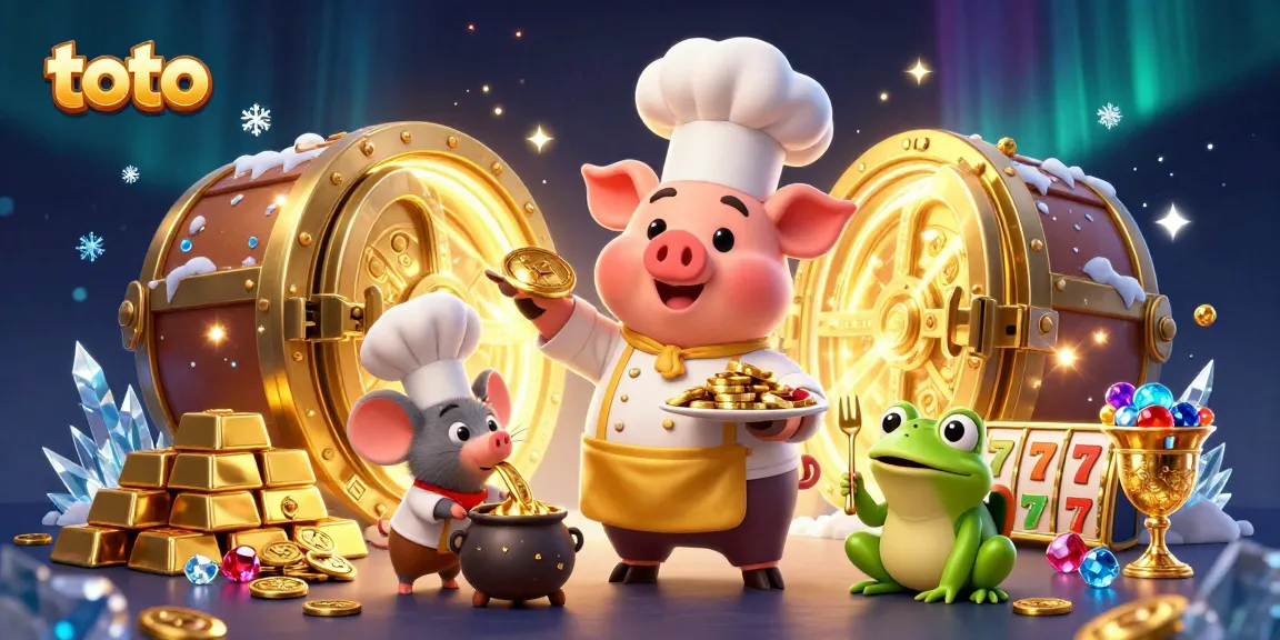 Engaging illustration of a chef pig serving gold coins at a casino-themed scene featuring toto.