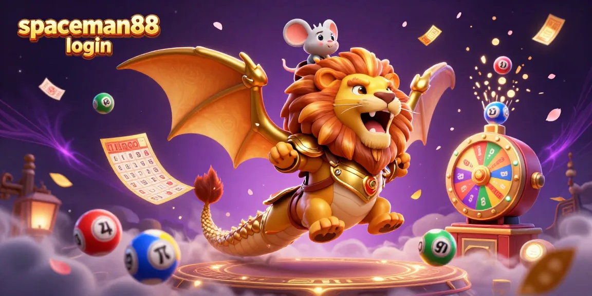 Experience the excitement of spaceman88 login with a dynamic 3D chimera gaming illustration featuring lottery elements.
