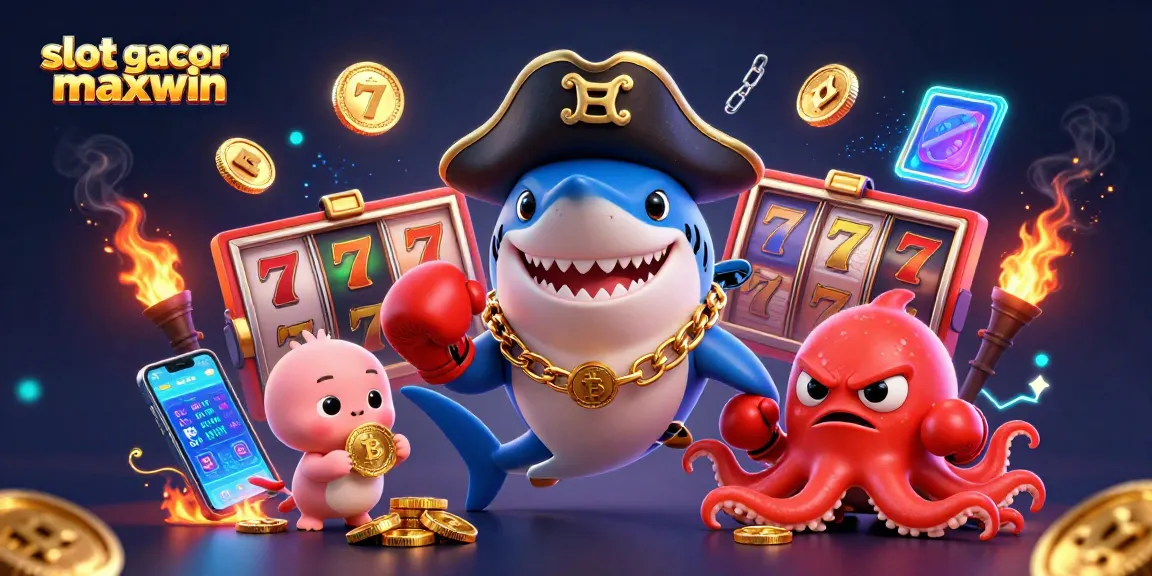 Engage in slot gacor maxwin excitement featuring a vibrant 3D cartoon shark, pufferfish, and octopus.
