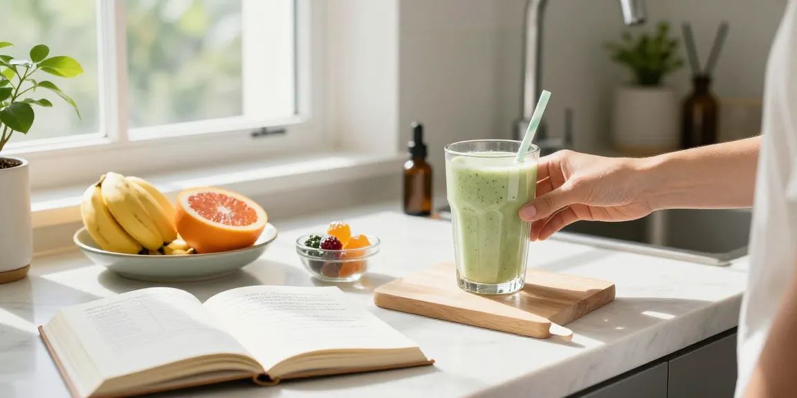 Cannabis gummies paired with organic products in a bright kitchen emphasizing wellness and health benefits.