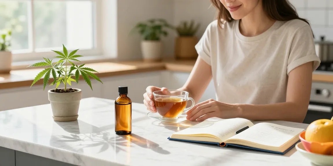 Ministry of Cannabis CBD oil tincture amidst a natural wellness routine with organic elements and sunlight.