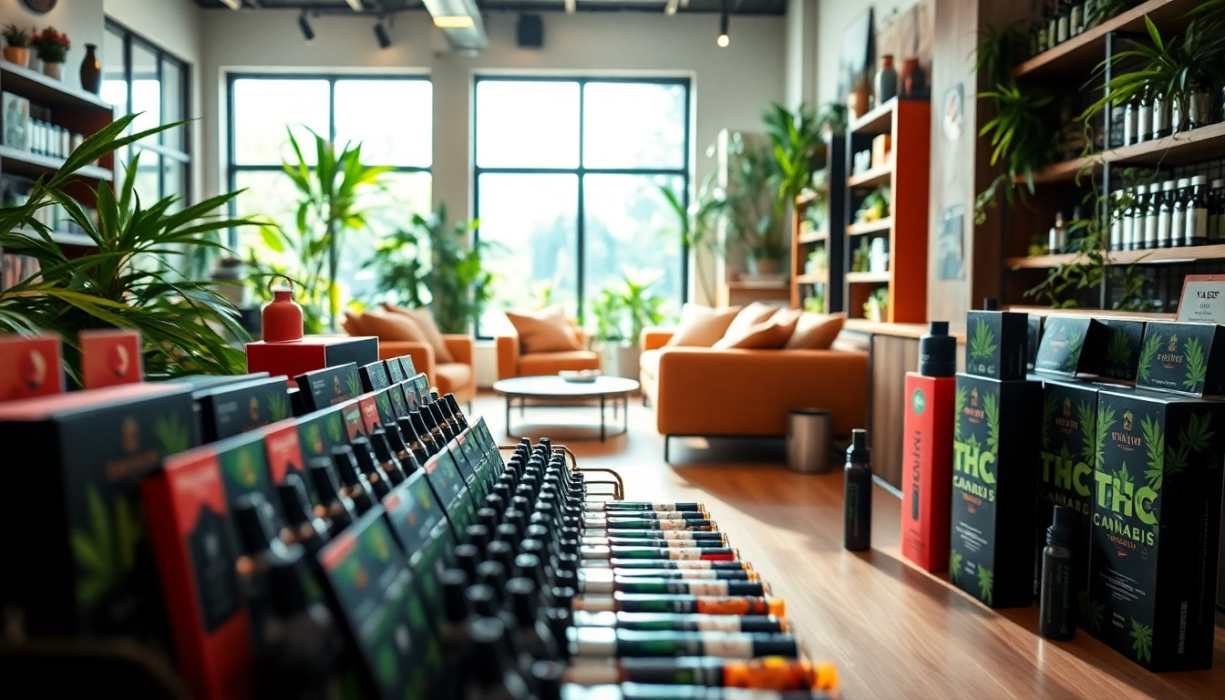Browse various THC vapes at sites to buy weed showcasing a vibrant cannabis store.
