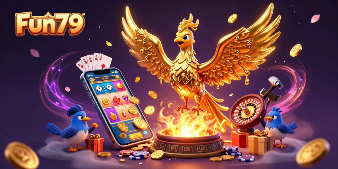 Experience thrilling gameplay at Fun79 with a dynamic golden phoenix and exciting casino elements.