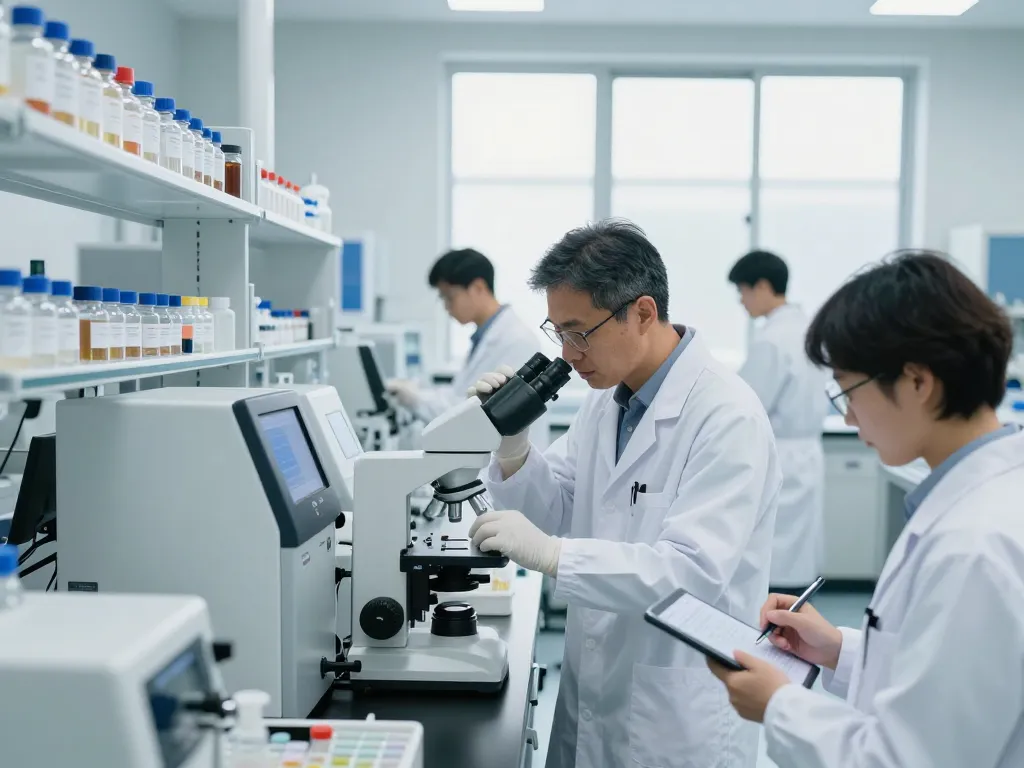 Cannabinoid manufacturer Europe showcasing modern laboratory research with scientists analyzing cannabinoid samples for high-quality production.