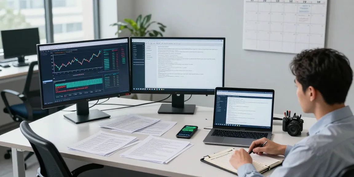 Detailed office scene focusing on asset tracing investigations with monitors, documents, and analytical tools.