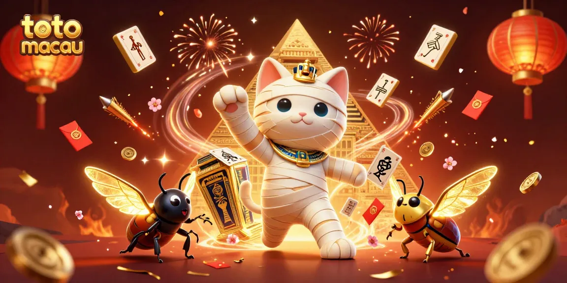 Experience the thrill of toto macau with vibrant characters, casino elements, and festive fireworks.