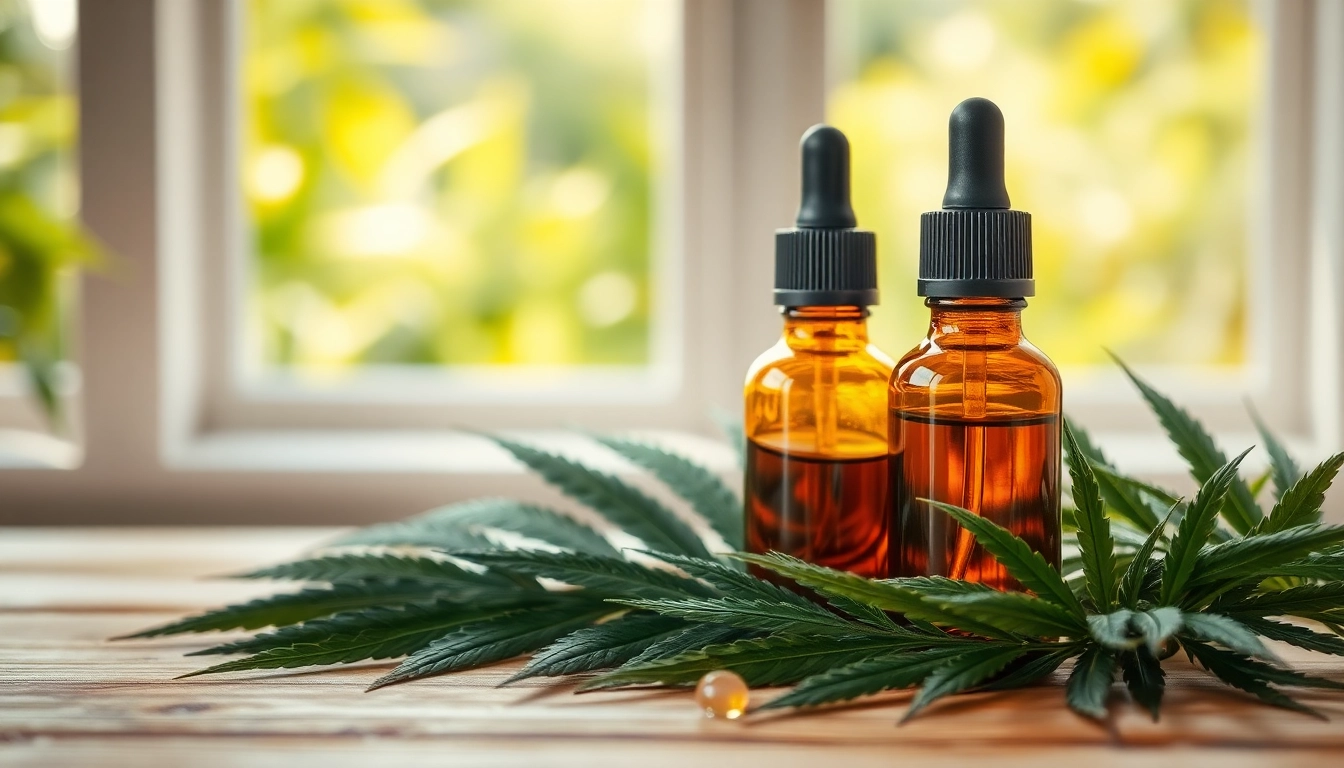 Showcase of CBD Oil bottles amidst natural hemp leaves, highlighting product quality and wellness.