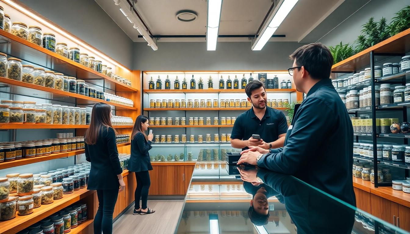 Browse premium cannabis products in a modern weed store with a welcoming atmosphere.