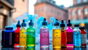 Showcasing a variety of colorful Vape & E-Liquids bottles in a professional setting.