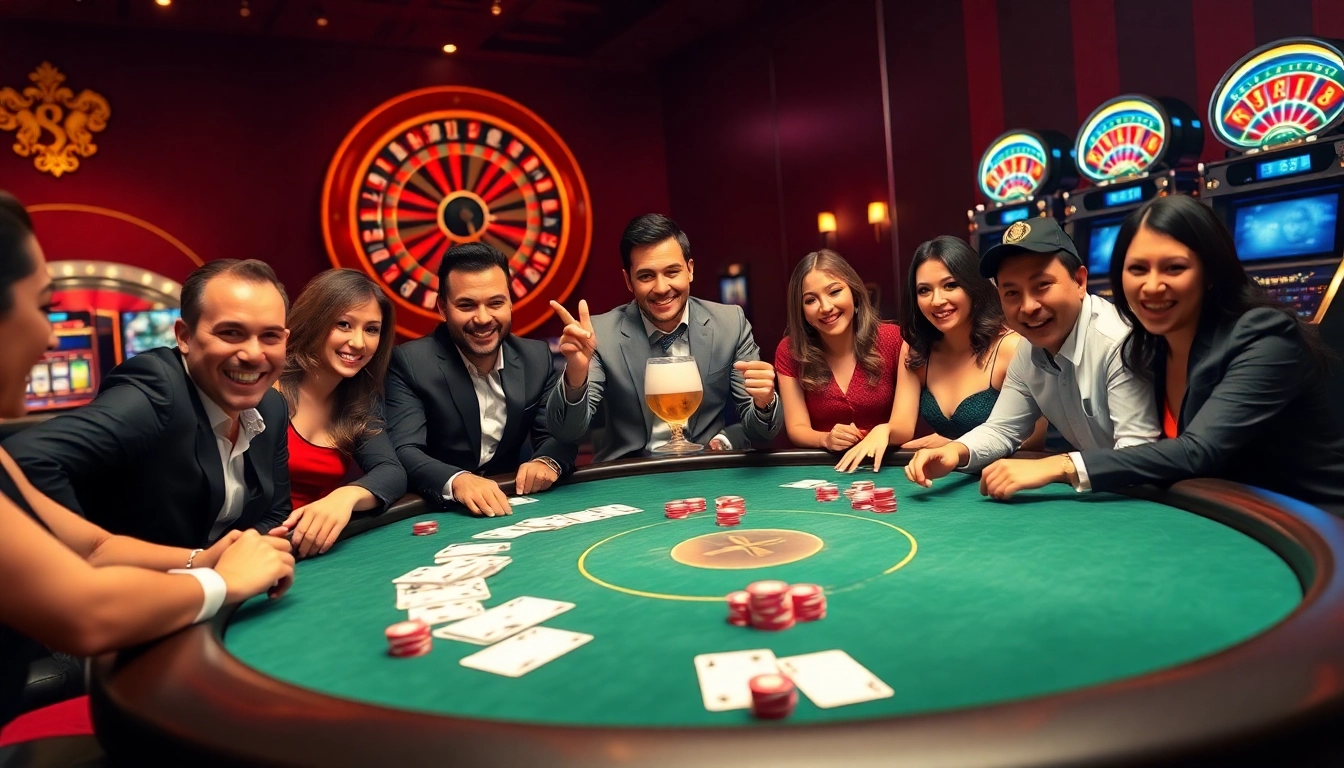 Engage with sbobet link login in a luxurious casino setting featuring poker, roulette, and vibrant players.
