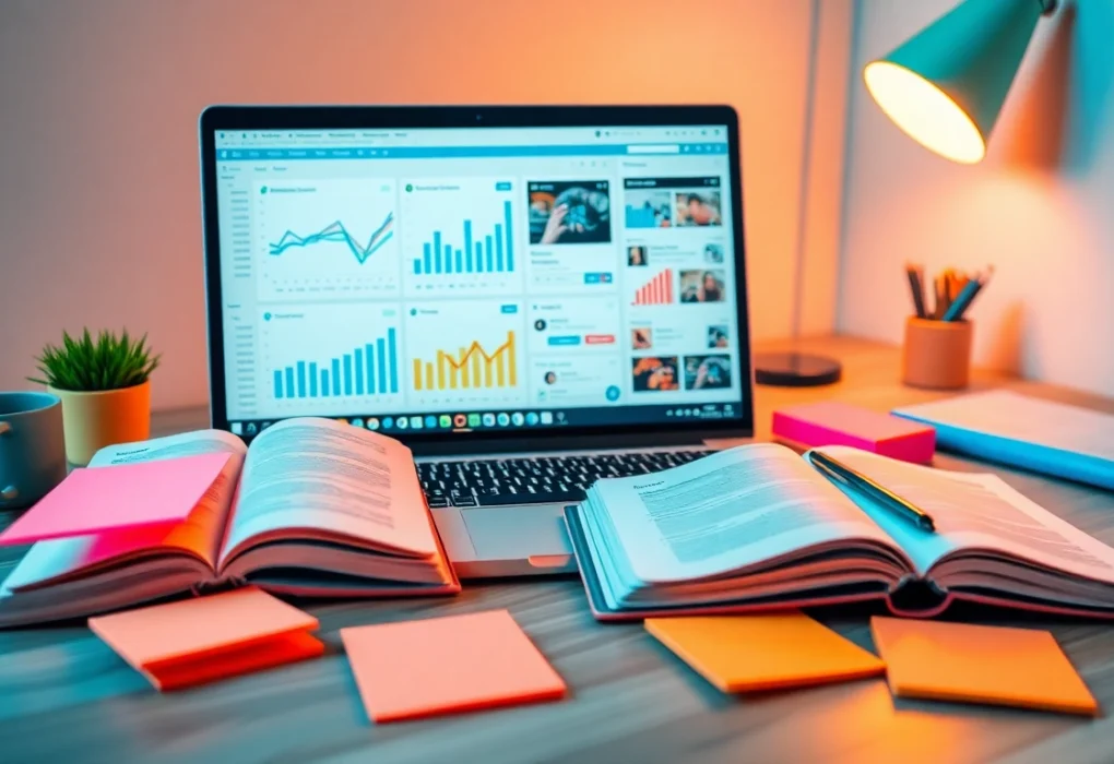 OnlyFans promotion tools showcased in an engaging workspace with vibrant analytics.