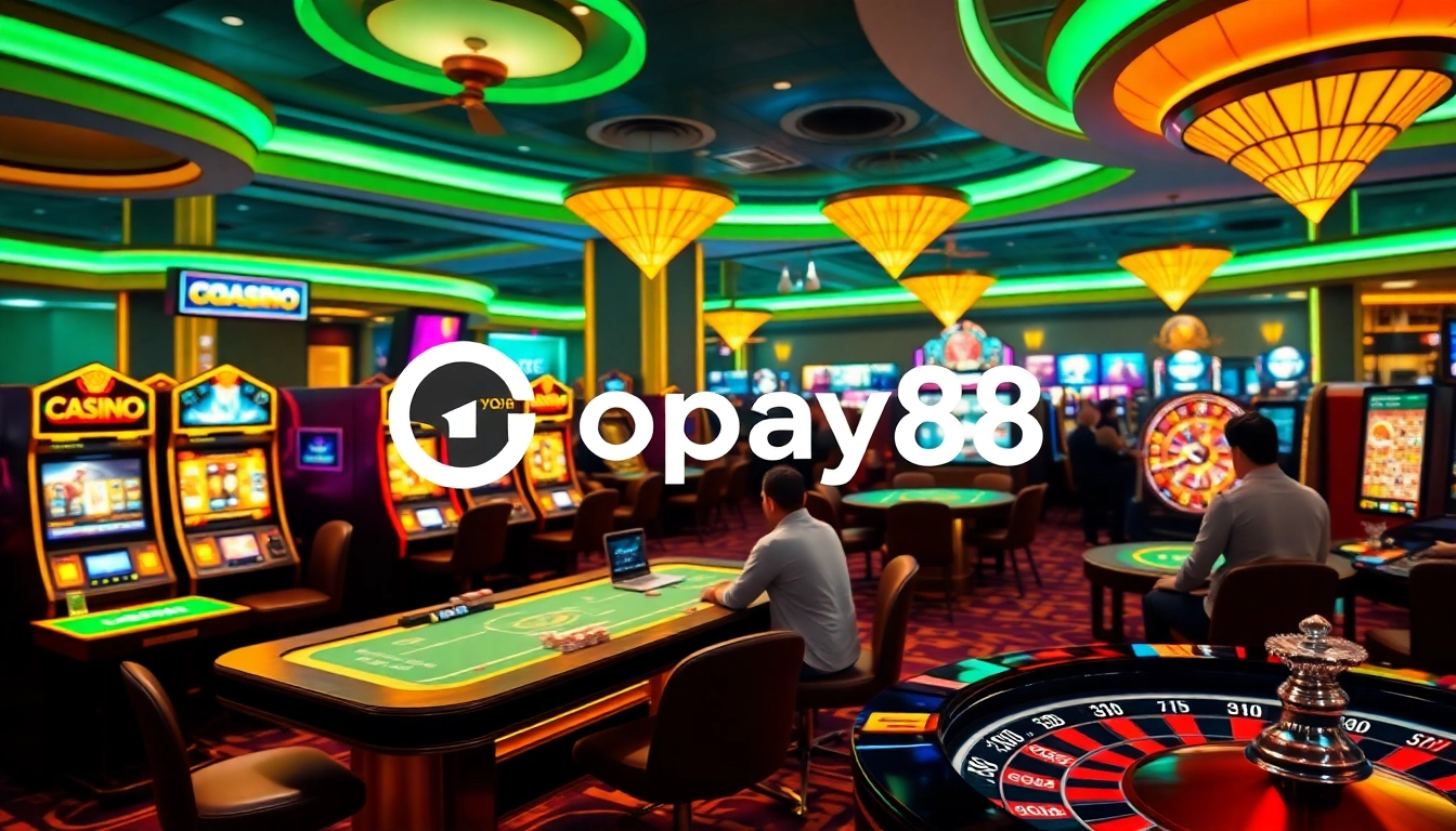 Players engaging with Gopay88's online gambling platform in a vibrant casino setting.