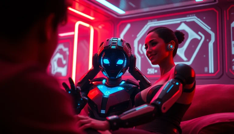 Engaging NSFW character AI interaction scene, highlighting emotional connection and advanced technology.