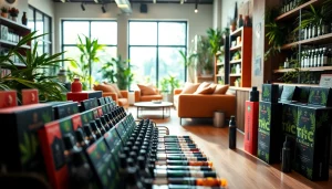 Browse various THC vapes at sites to buy weed showcasing a vibrant cannabis store.