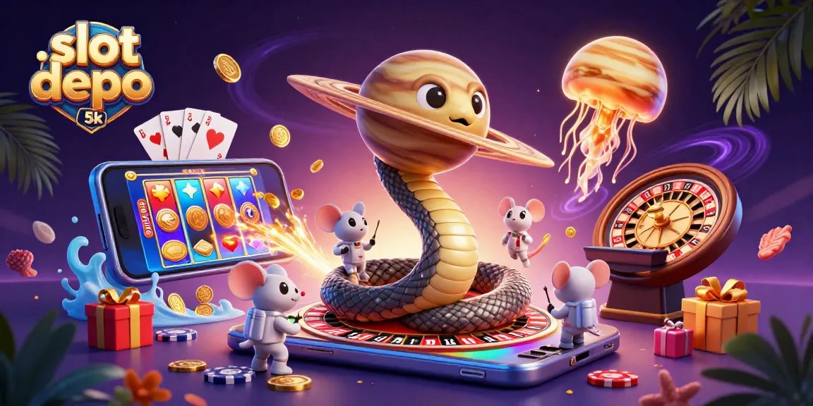 Experience thrilling gameplay with slot depo 5k, featuring cartoon characters and vibrant casino elements.