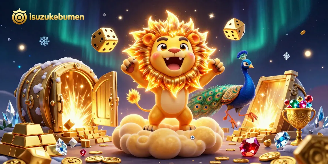 Experience winning thrills at isuzukebumen with vibrant casino-themed 3D illustration featuring dazzling golden elements.